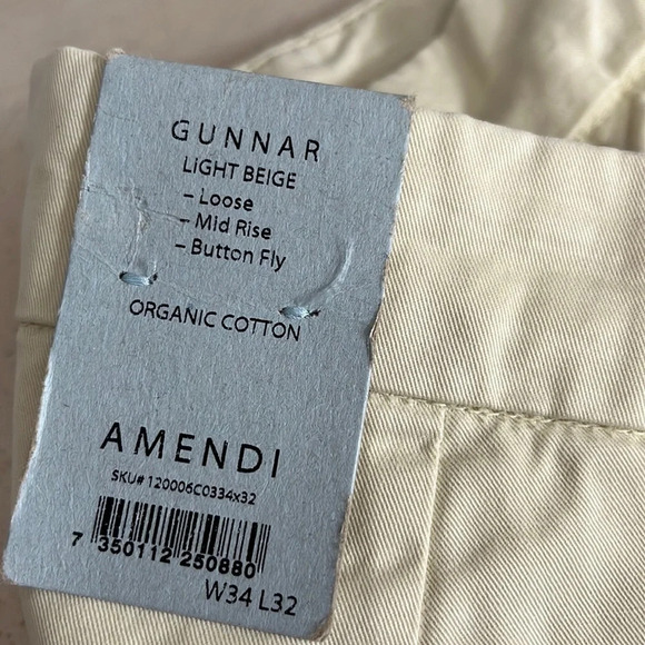 Amendi Gunnar in Light Beige Organic Cotton Pleat Front Button Fly Pants - Sz 34 - Picture 12 of 12